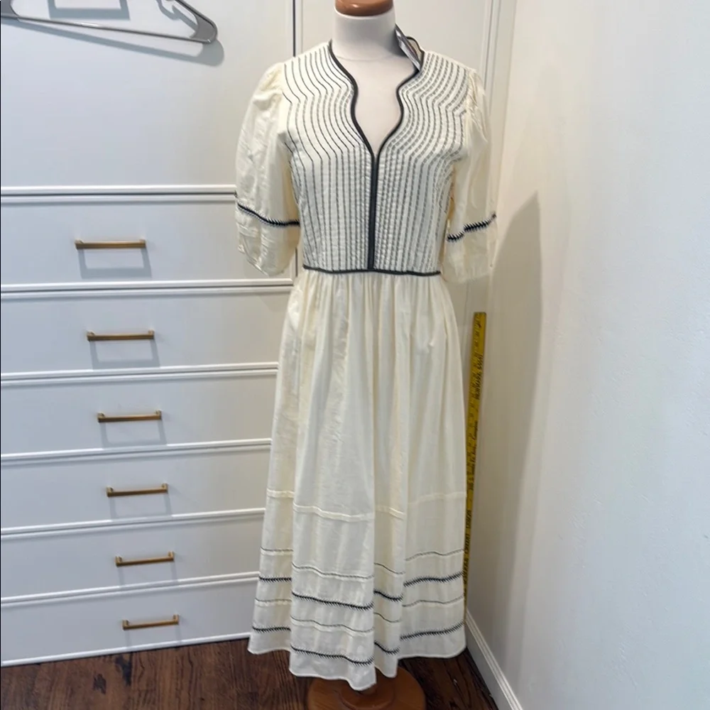 Boho Cream Dress with green Accents - Picture 1 of 6